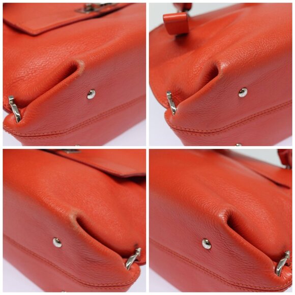 Salvatore Ferragamo Gancini Hand Bag Leather 2way Orange Auth - Picture 15 of 15